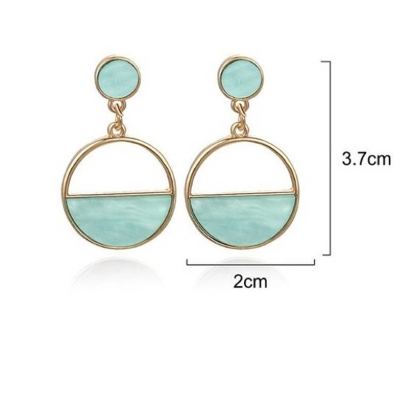 Pretty Crystal Blue Gold Circle Drop Earrings - Picture 2 of 6